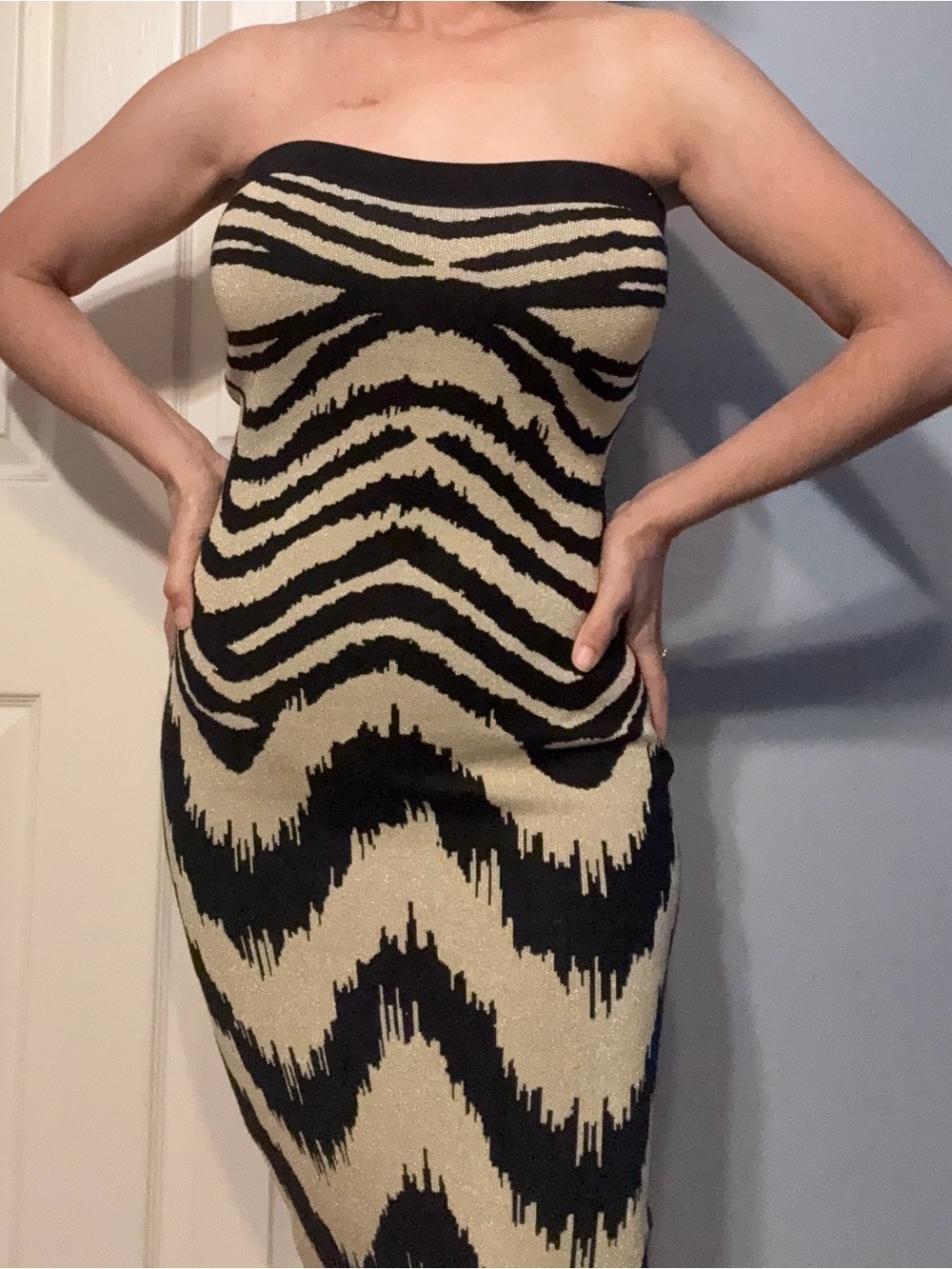 Madden Girl Black and Cream Strapless Dress